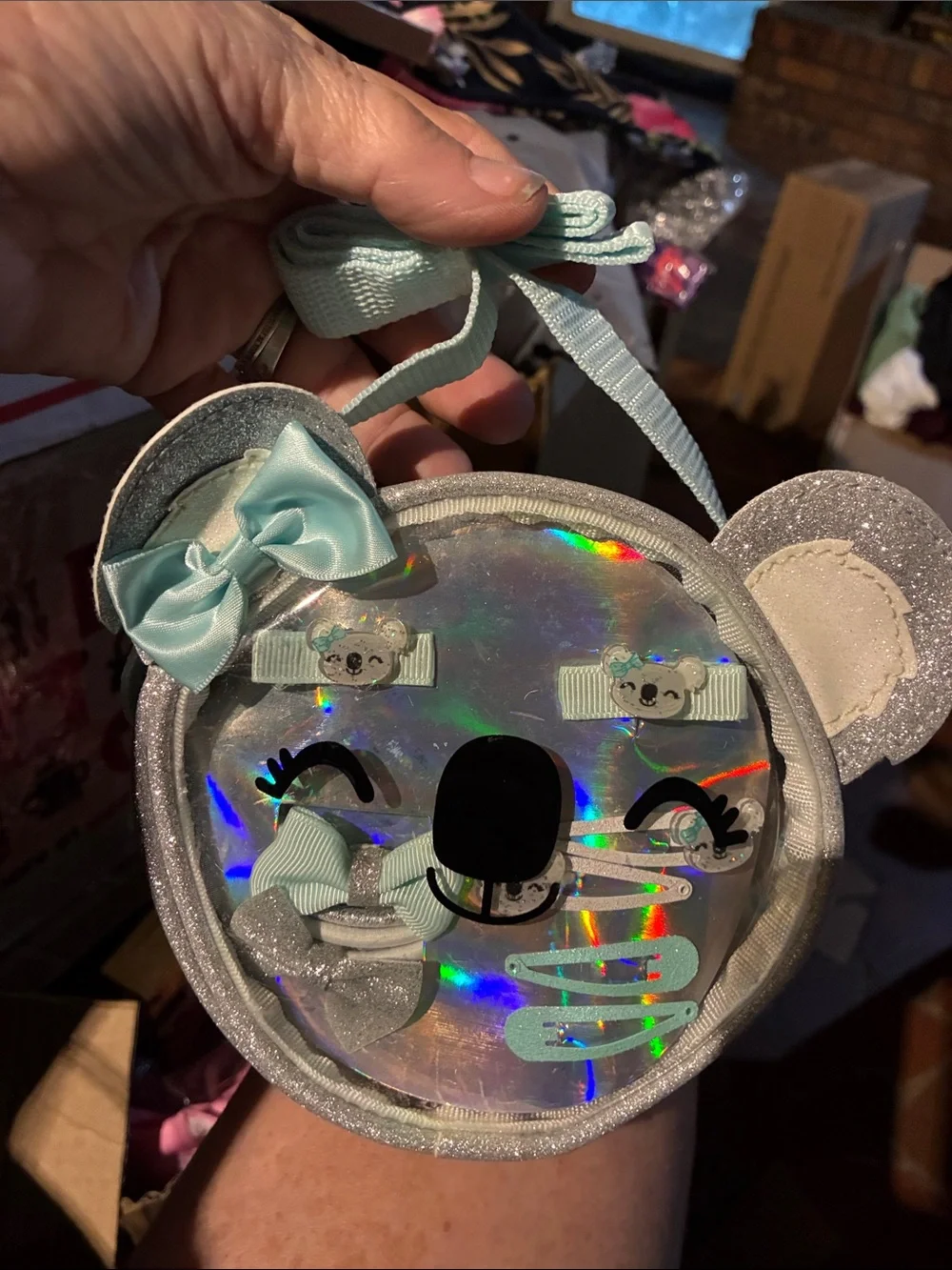 Kids Glitter Koala Crossbody Bag in Light Aqua
